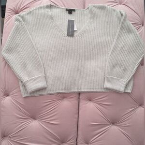 NWT Women's French Connection Gray V-Neck Cropped Shaker Sweater Thick Warm